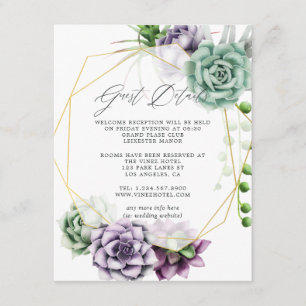 Tarjeta De Recepción Detalles de Invitado de Boda Geométrica Suculenta