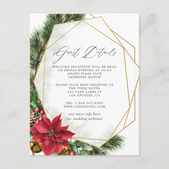 Tarjeta De Recepción Detalles de invitado de Boda geométrico de Navidad (Anverso)