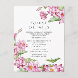 Tarjeta De Recepción Detalles de invitado de Boda indio de Lotus Flower