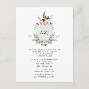 Tarjeta De Recepción Detalles de Invitado de Boda Monogram Woodland Cre