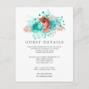 Tarjeta De Recepción Detalles de Invitado de Boda Tropical Turquesa y C