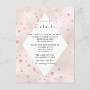 Tarjeta De Recepción Detalles de invitado de boda vintage en rosa oro y