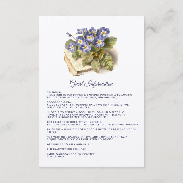 Tarjeta De Recepción Detalles de Invitado de Prímula Común de Crepúscul (Anverso)