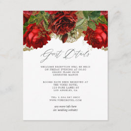 Tarjeta De Recepción Detalles de Invitado de Rosas Vintage Rojo Borgoña