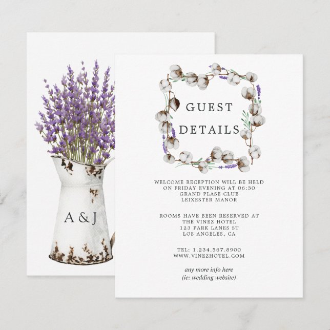 Tarjeta De Recepción Detalles de invitado del Boda de la capa de algodó (Anverso / Reverso)