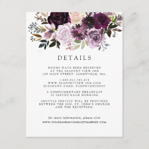 Tarjeta De Recepción Detalles de Invitado Floral Rosa Malva y Púrpura