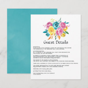 Tarjeta De Recepción Detalles de Invitado Floral Turquesa, Amarillo y R