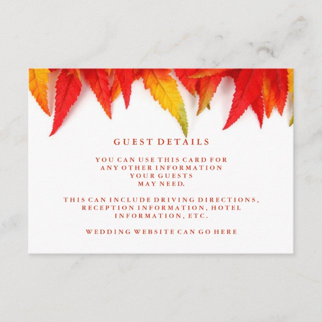 Tarjeta De Recepción Detalles de invitados a la boda de otoño en Rusia (Anverso)