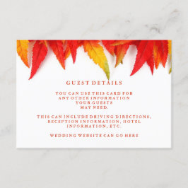 Tarjeta De Recepción Detalles de invitados a la boda de otoño en Rusia
