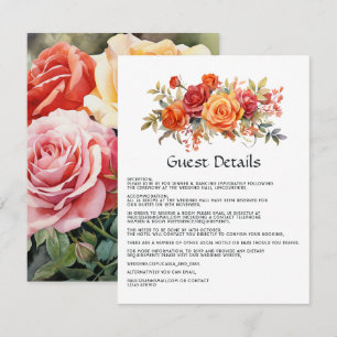 Tarjeta De Recepción Detalles de invitados de color rojo, Naranja y sag