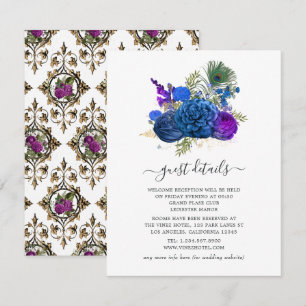 Tarjeta De Recepción Detalles de Invitados del Pavo Real Vintage Azul M