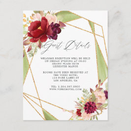 Tarjeta De Recepción Detalles de invitados geométricos de Burgundy-Mars