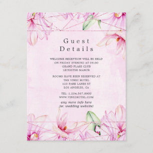 Tarjeta De Recepción Detalles de invitados geométricos de la magnolia r