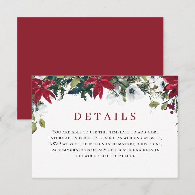 Tarjeta De Recepción Detalles de la acuarela de la elegante poinsettia  (Anverso / Reverso)