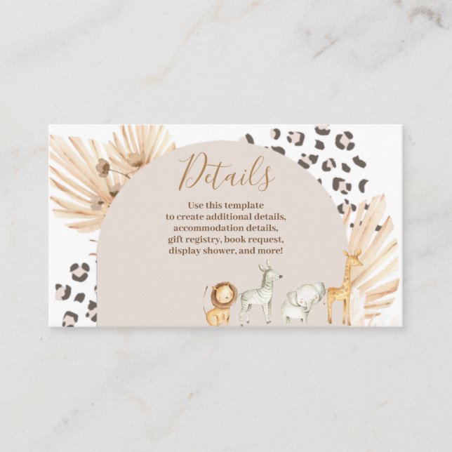 Tarjeta De Recepción Detalles de la acuarela de los animales del Safari (Anverso)