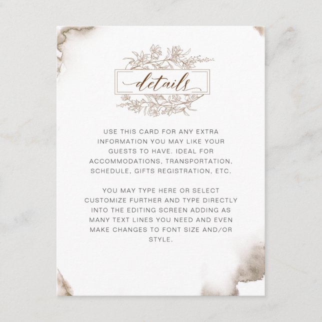 Tarjeta De Recepción Detalles de la acuarela de tonos de tierra