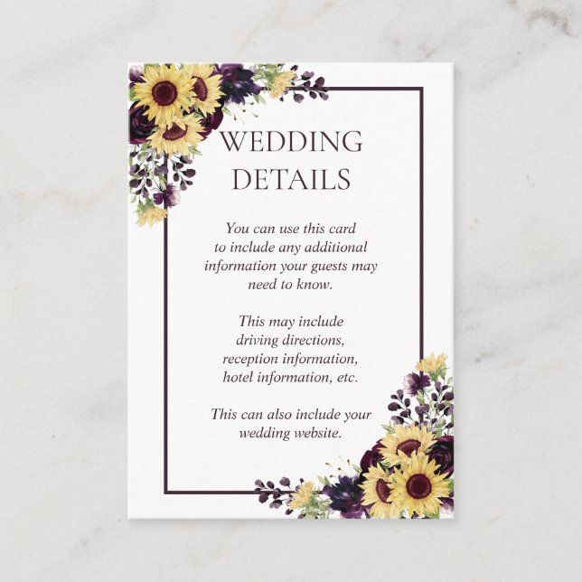 Tarjeta De Recepción Detalles de la acuarela del girasol púrpura del pl (Anverso)
