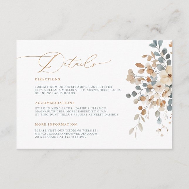 Tarjeta De Recepción Detalles de la acuarela floral suave de tonos de t (Anverso)