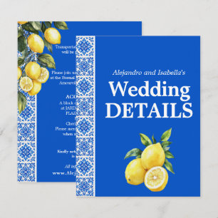 Tarjeta De Recepción 💙🍋 Detalles de la Boda Azul & Limone Romance