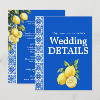 Tarjeta De Recepción 💙🍋 Detalles de la Boda Azul & Limone Romance