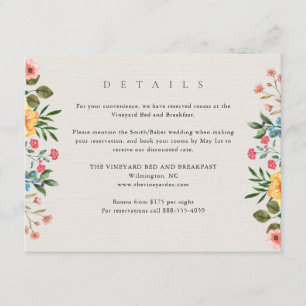 Tarjeta De Recepción Detalles de la boda botánica de Wildflowers Garden