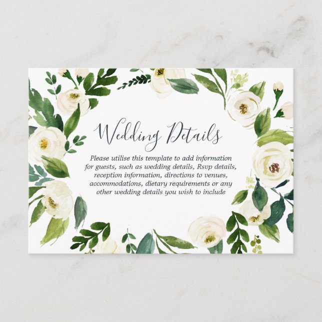 Tarjeta De Recepción Detalles de la Boda Botánica Elegante de Wreath Ga (Anverso)