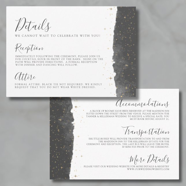Tarjeta De Recepción Detalles de la Boda Celestial (Watercolor Starry Night Details Celestial Wedding Enclosure Card)