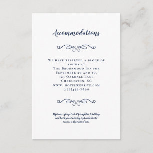 Tarjeta De Recepción Detalles de la Boda Chic Elegante Azul