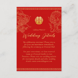 Tarjeta De Recepción Detalles de la boda china de oro rojo dragón fénix
