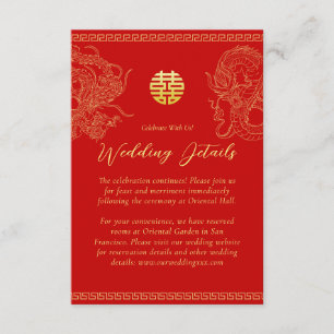 Tarjeta De Recepción Detalles de la boda china de oro rojo dragón fénix