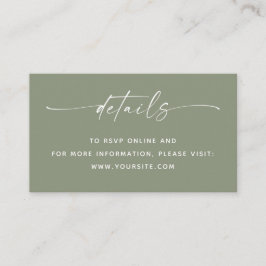 Tarjeta De Recepción Detalles de la Boda + Código QR | Minimalista Verd