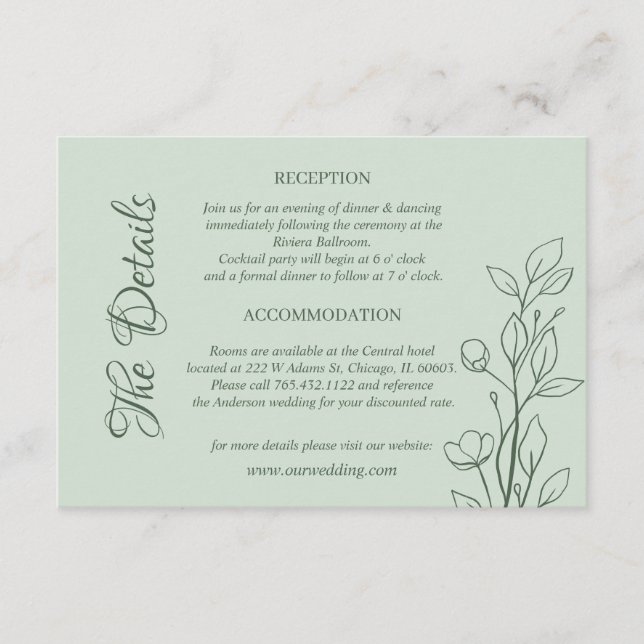 Tarjeta De Recepción Detalles de la Boda con Vino Ruby Boho Sencillo (Anverso)