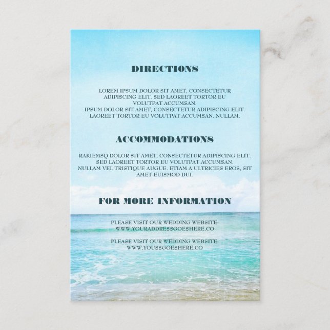 Tarjeta De Recepción Detalles de la boda de Blue Beach - Información (Anverso)