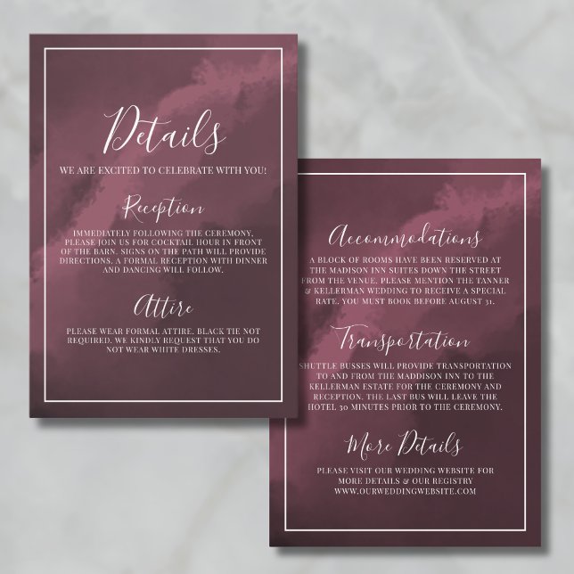 Tarjeta De Recepción Detalles de la Boda de Borgoña (Simple Burgundy Wedding Details Enclosure Card)