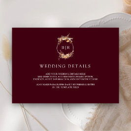 Tarjeta De Recepción Detalles de la Boda de Crest Burgundy de Flor Silv