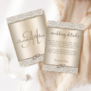 Tarjeta De Recepción Detalles de la boda de Damask, Purpurina de champa