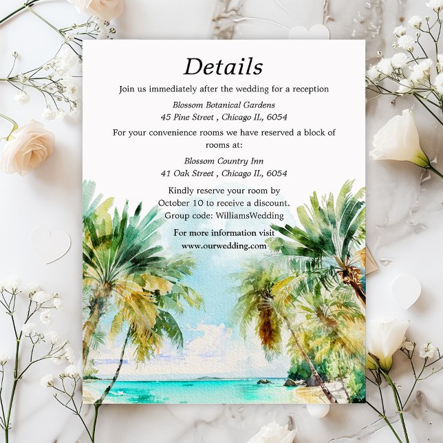Tarjeta De Recepción Detalles de la boda de destino de playa tropical (Subido por el creador)