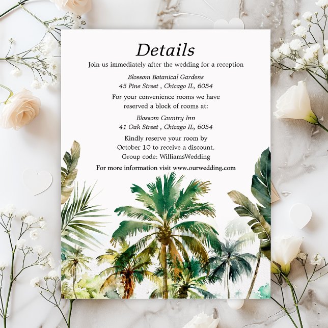 Tarjeta De Recepción Detalles de la boda de destino de playa tropical (Subido por el creador)