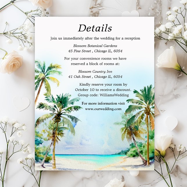 Tarjeta De Recepción Detalles de la boda de destino de playa tropical (Subido por el creador)