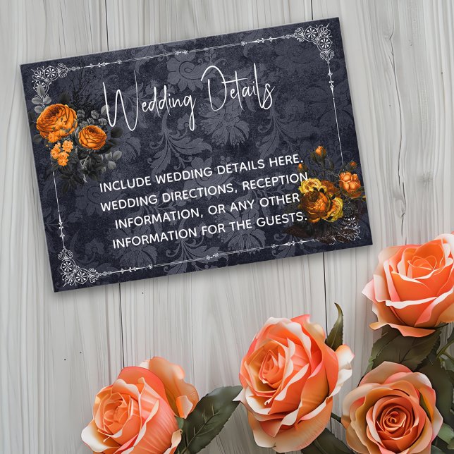 Tarjeta De Recepción Detalles de la boda de Halloween Orange Rose (Subido por el creador)