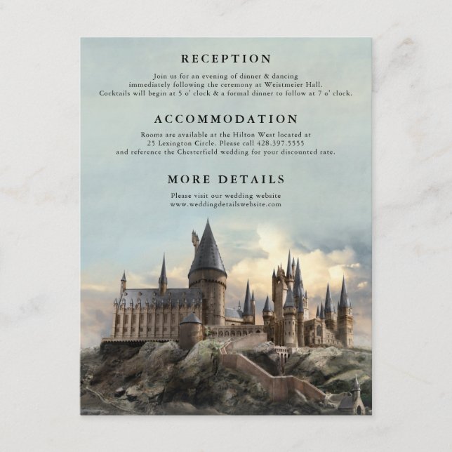 Tarjeta De Recepción Detalles de la Boda de Harry Potter | Castillo de  (Anverso)