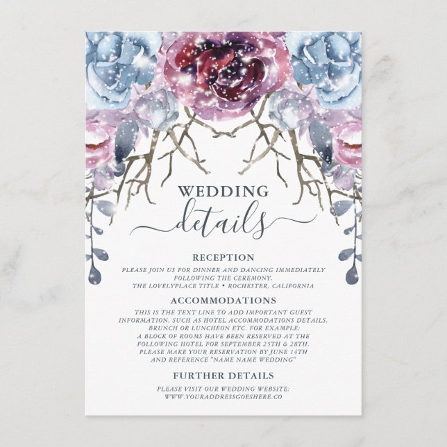 Tarjeta De Recepción Detalles de la boda de invierno (Anverso)