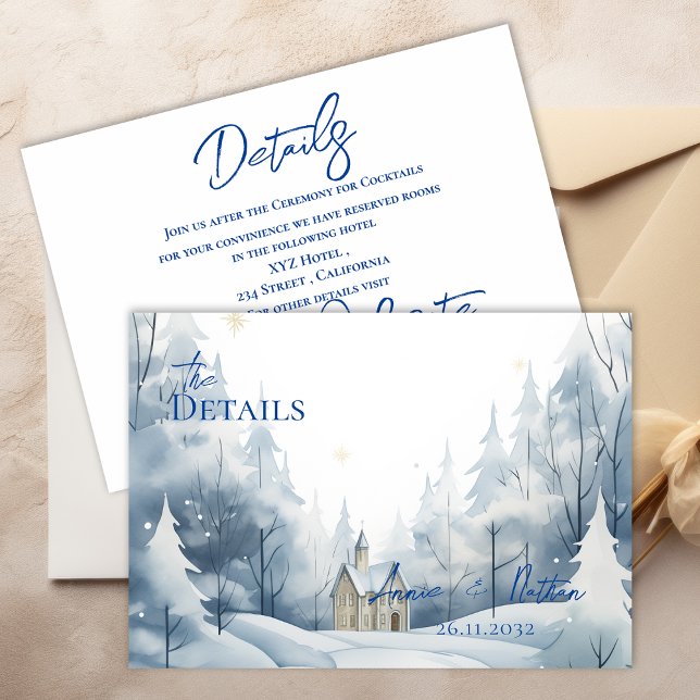 Tarjeta De Recepción Detalles de la Boda de Invierno del Paisaje de Nie (Pretty Snowy Landscape Winter Wedding Details Enclosure Card)