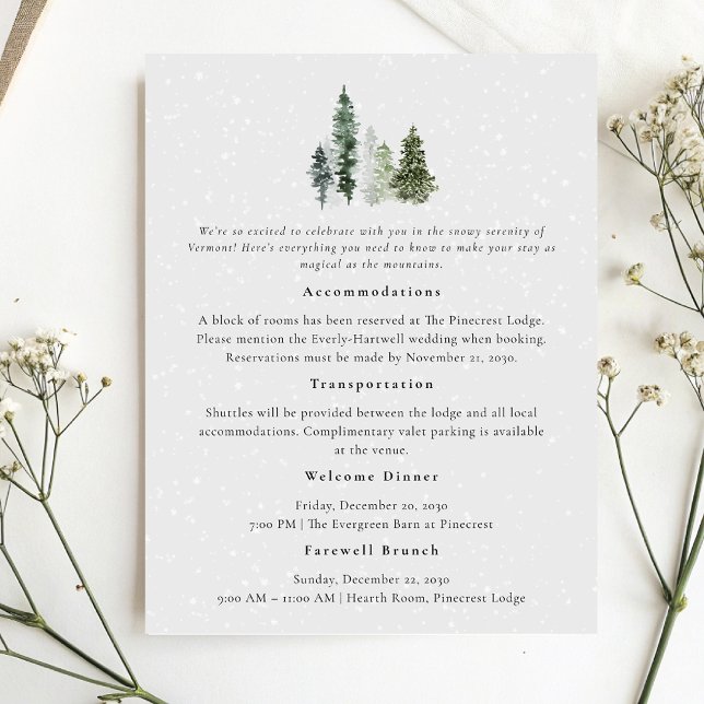 Tarjeta De Recepción Detalles de la Boda de Invierno del Pino Snowy (Subido por el creador)