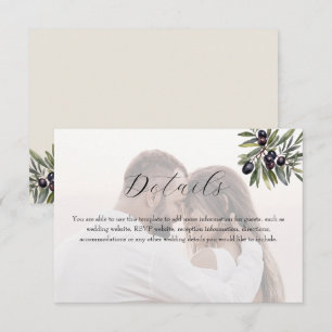 Tarjeta De Recepción Detalles de la boda de Ivory Olive Photo