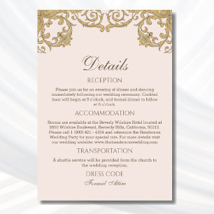 Tarjeta De Recepción Detalles de la boda de la cosecha de rococo rosado