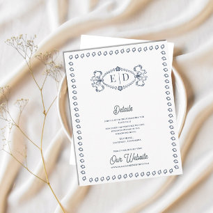 Tarjeta De Recepción Detalles de la boda de la Cresta Monograma Azul Po