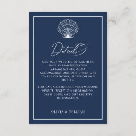 Tarjeta De Recepción Detalles de la boda de la Marina Blue Seashell Bea