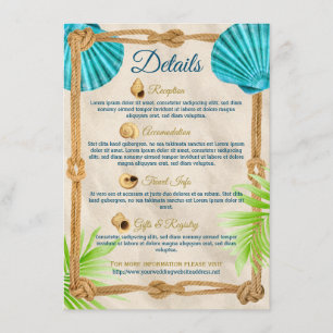 Tarjeta De Recepción Detalles de la boda de la playa Palm de la arena t