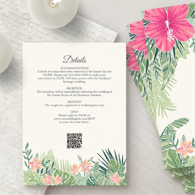 Tarjeta De Recepción Detalles de la boda de la playa tropical floral (Subido por el creador)